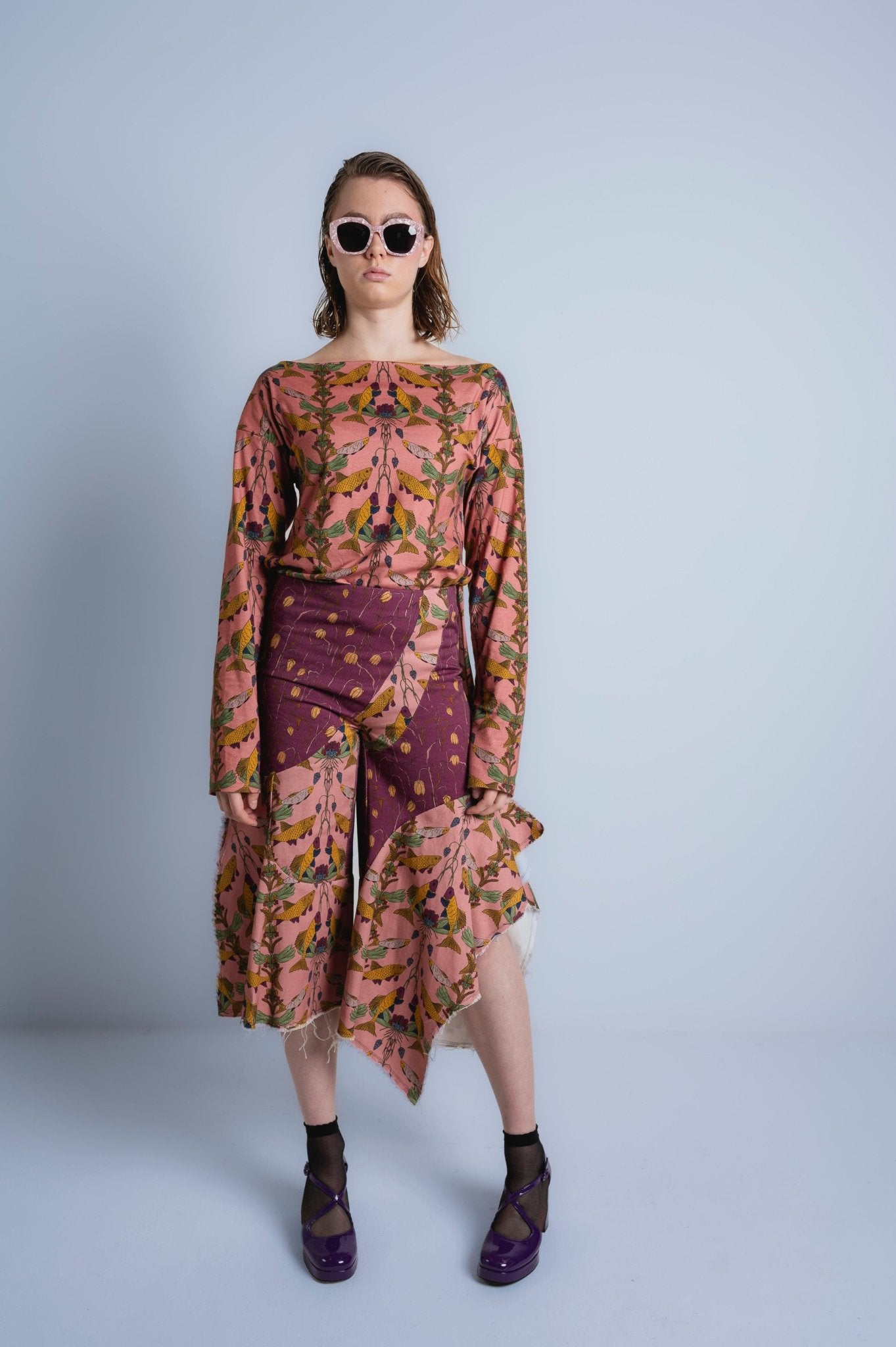 Psyche printed denim culotte pants - AprilianEarthling